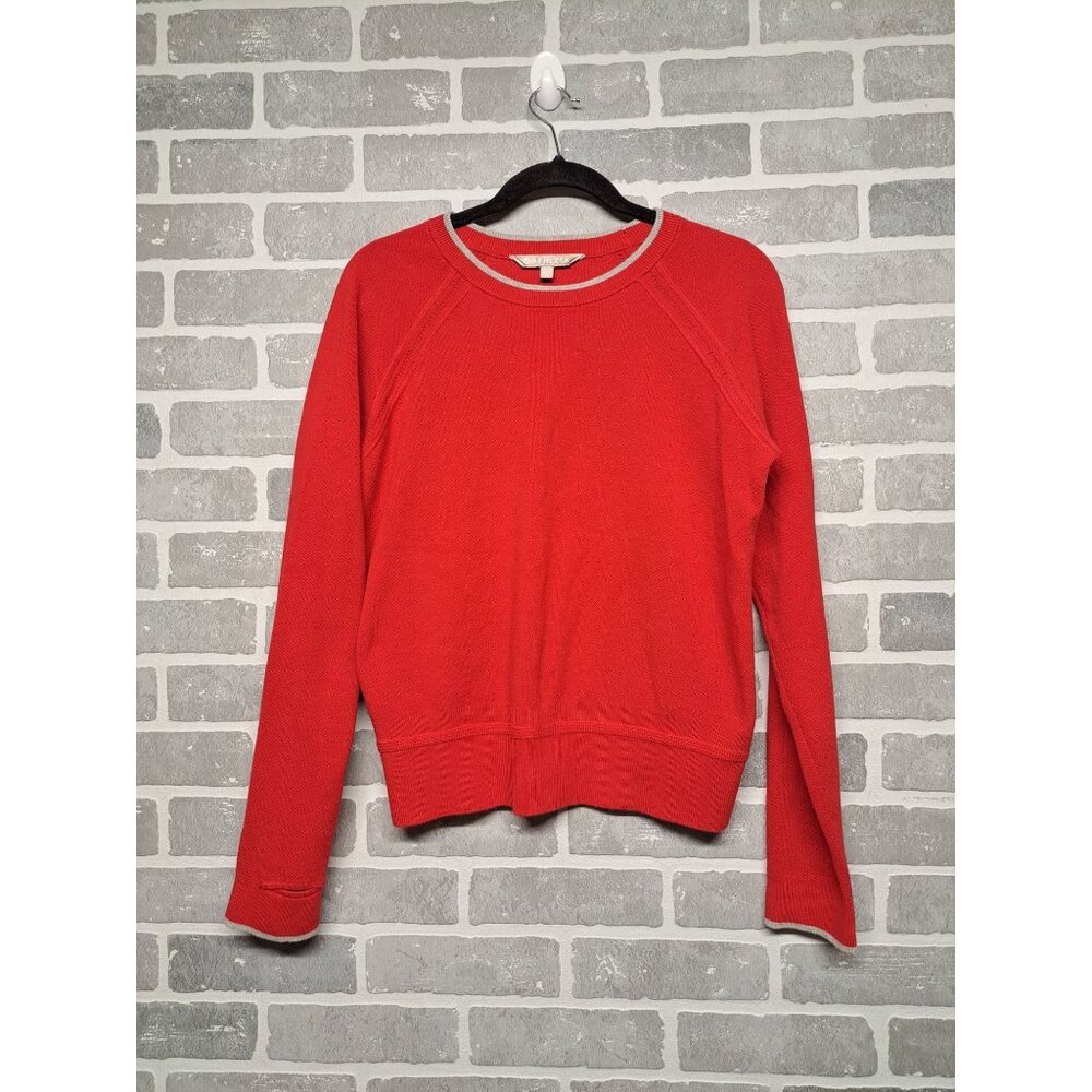 Athleta Solid Red Long Sleeve Thumb Hole Cotton Blend Crew Neck‎ Sweater Small